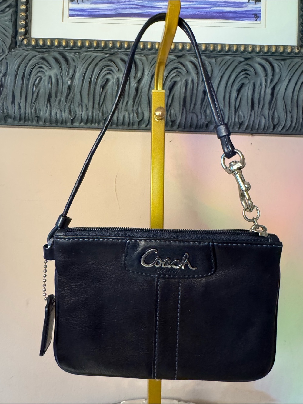 Coach Navy Leather Wristlet